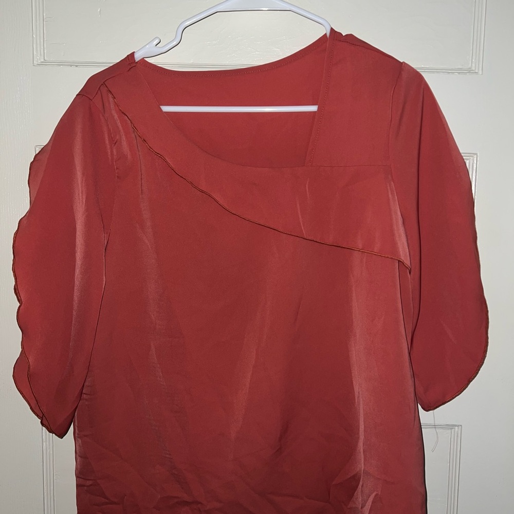 Rust Red Women's Blouse - Lightweight Layered Front